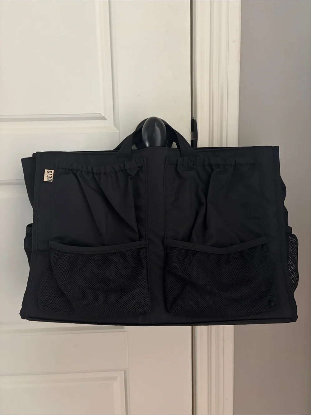 BEIS Black Croc-Embossed Laptop Tote with Detachable Strap